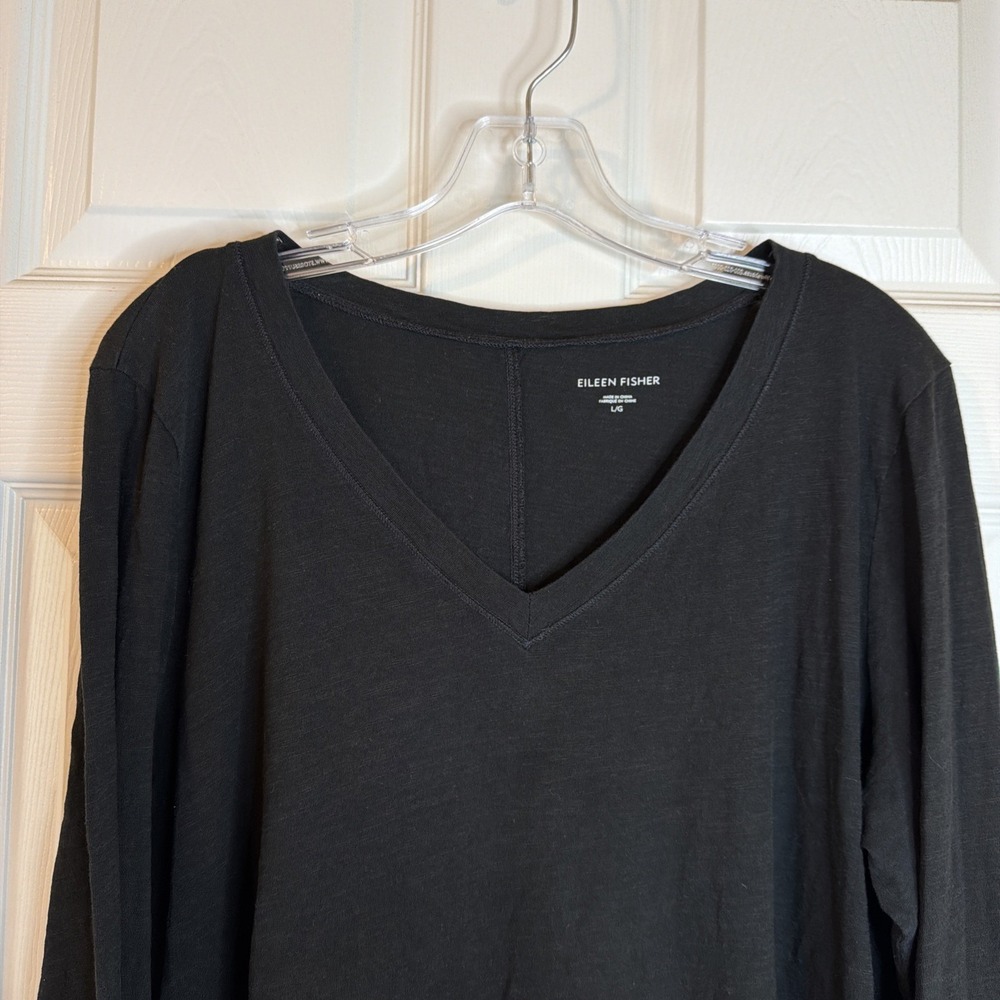 NEW Eileen Fisher Set Of 2 Organic Linen Beach Cottage Core Top & Black V-neck L - Picture 12 of 14